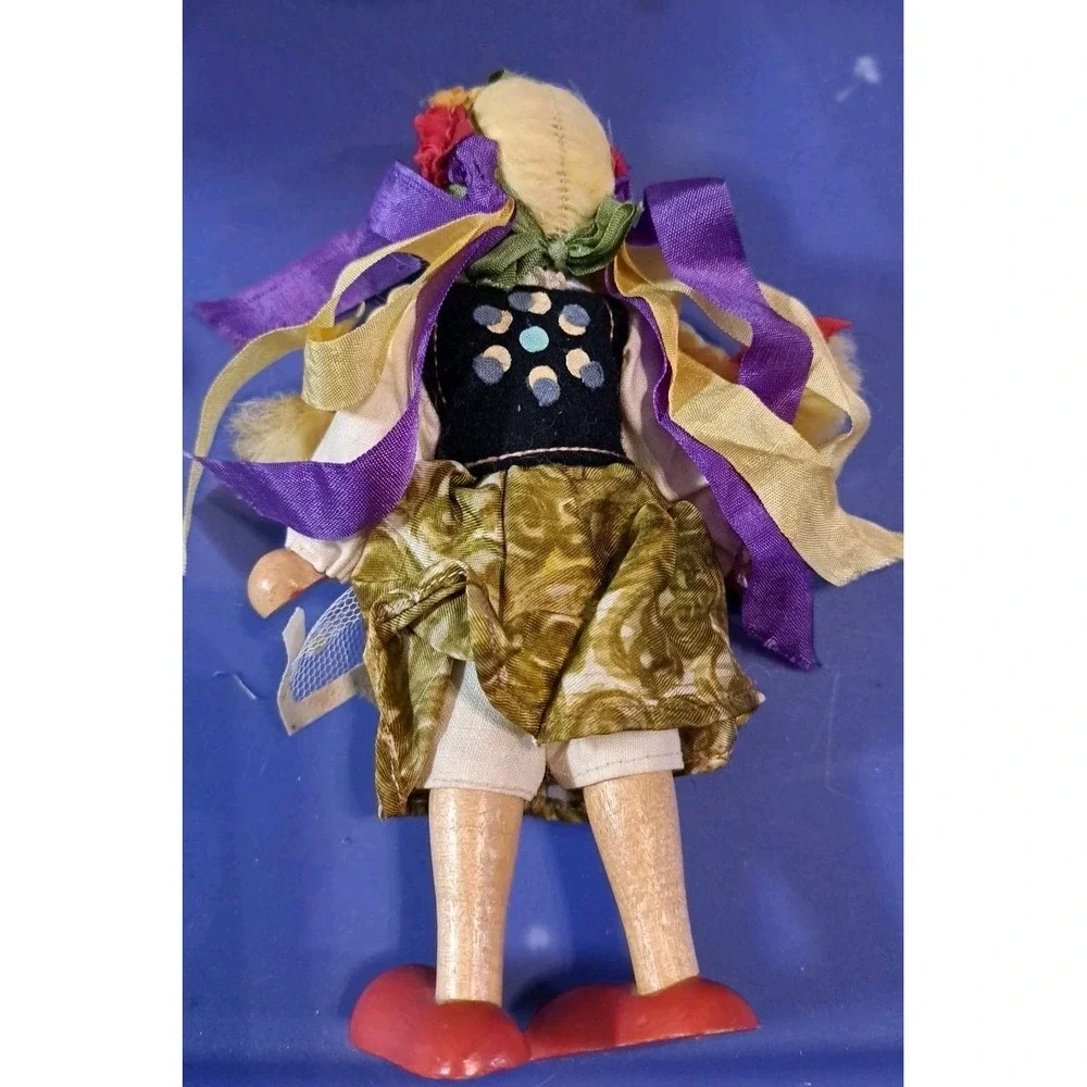 Vintage‎ Gromada Polish Wood Folk Art Doll Girl In A Blue Vest Wooden Toy 7.5
